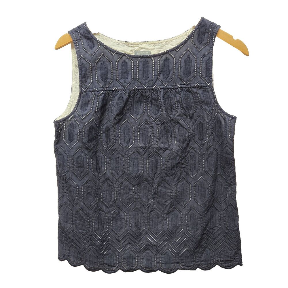 Ann Taylor Women's Sleeveless Blue Diamond Tank Top Blouse Lined sz 10 / Lg Med